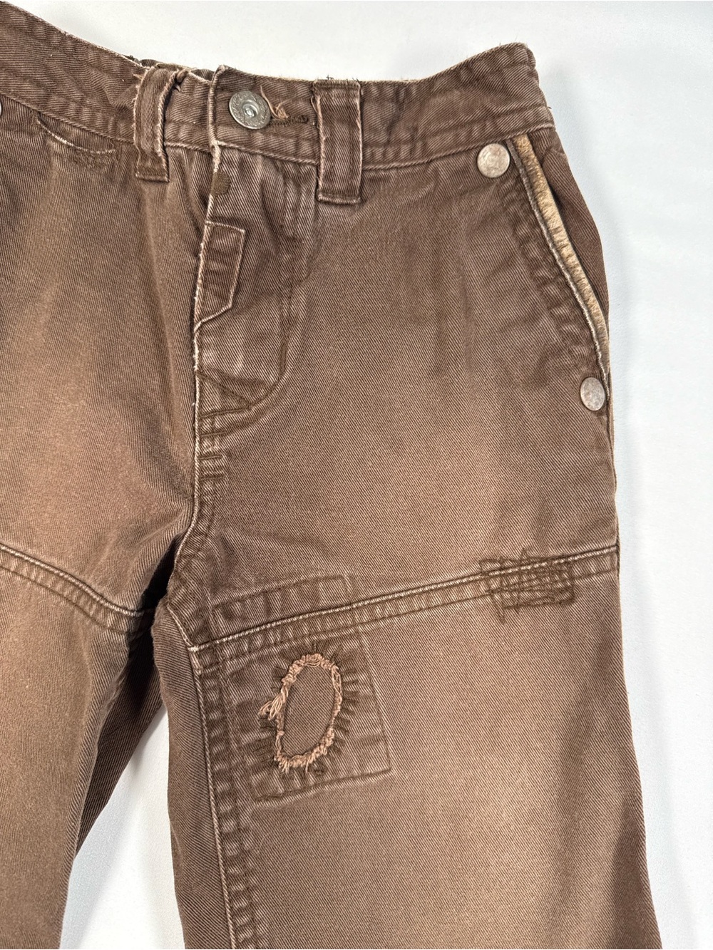 POLO Boys Y2K Utility Brown Carpenter Pants 24M Patch Distressed Grunge Retro - Picture 2 of 11